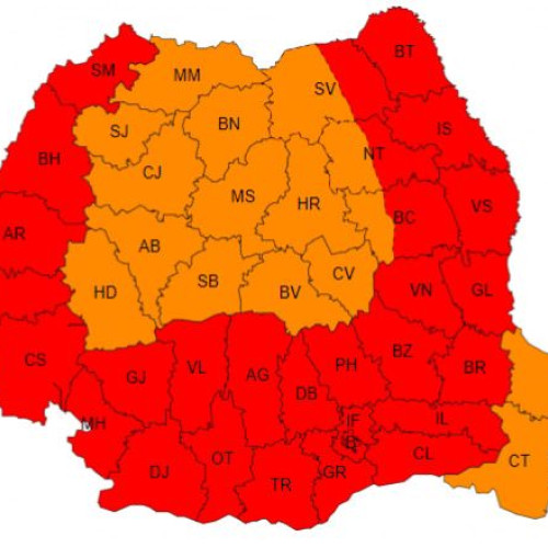 Meteorologii au emis cod roșu de caniculă pentru mai mult de jumătate din țară