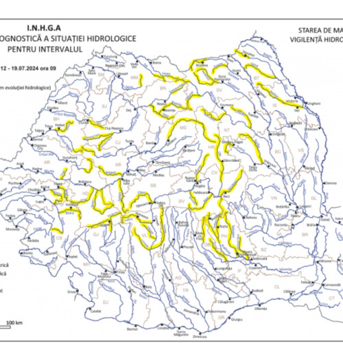Cod galben de viituri emis pentru râuri din opt județe