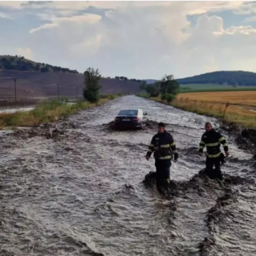 Viitură în Tulcea: 13 vehicule surprinse și blocaj pe DN 22D