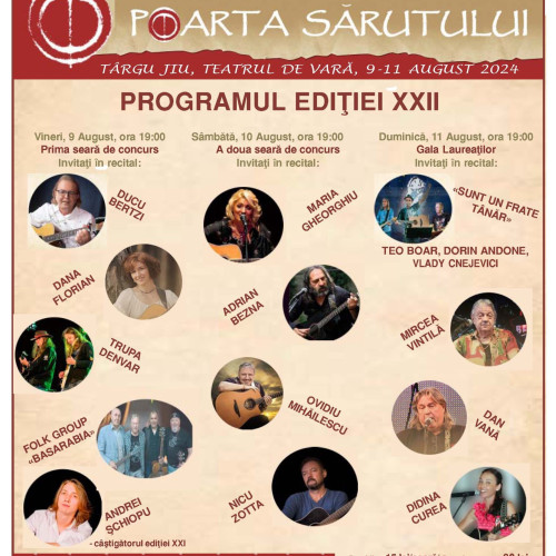 Festivalul Național de Muzică Folk și Balada “Poarta Sărutului” se va desfășura între 9 și 11 august 2024