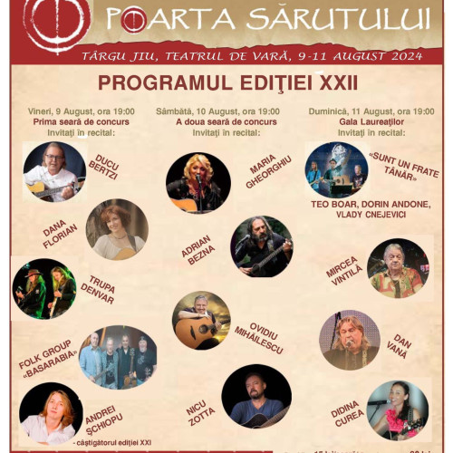 Festivalul Național de Muzică Folk și Baladă &quot;Poarta Sărutului&quot; se va desfășura între 9 și 11 august 2024