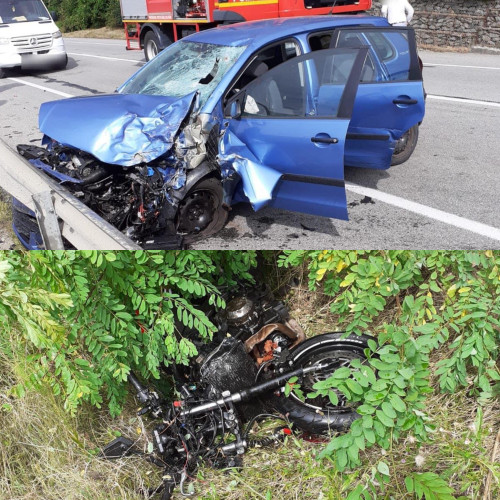 Accident rutier la Bunești: un motocicist grav rănit