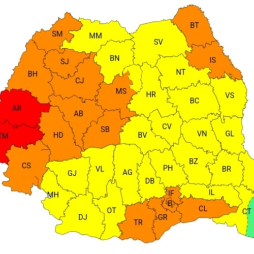 Avertizare meteorologică cod galben, portocaliu și roșu pentru zilele următoare