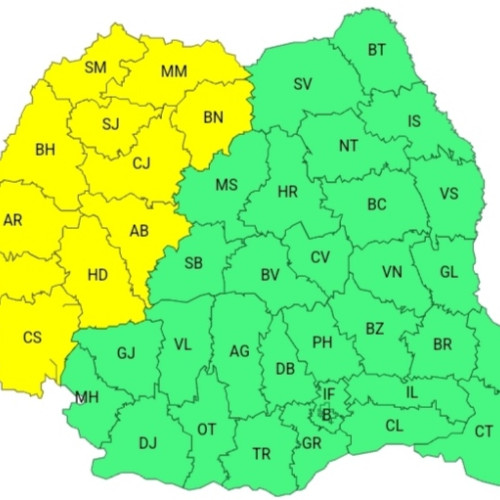 Cod galben de vijelii și ploi torentiale în 11 județe din România