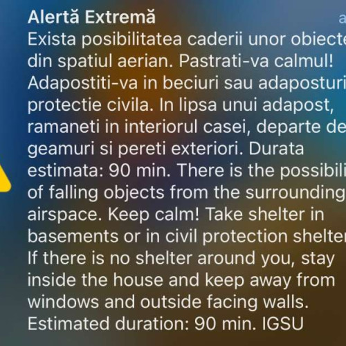 Avertisment pentru populația din nordul județului Tulcea privind obiecte căzute din aer
