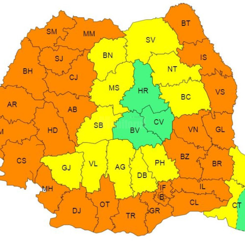 Avertizări meteo de cod galben și portocaliu pentru luni, 26 august