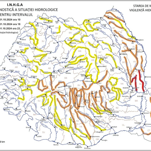 Avertizare hidrologică pentru mai multe bazine hidrografice