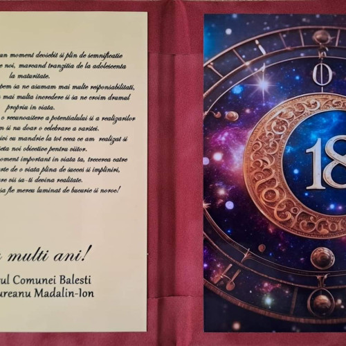 Tinerii din comuna Bălești primesc plachete la împlinirea vârstei de 18 ani
