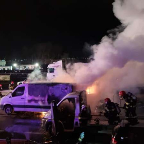 Incendiu la o firmă din Sibiu, șase mașini distruse