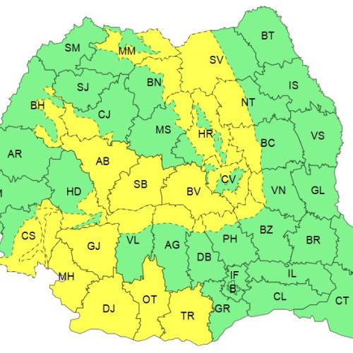 Avertizări meteo de cod galben și portocaliu pentru viscol și vânt puternic
