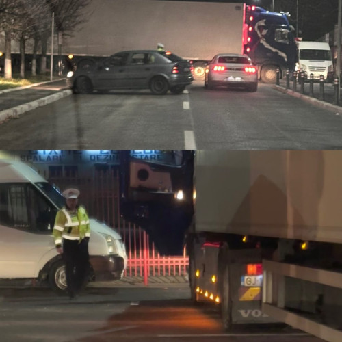 Circulația pe strada Ciocârlău din Târgu Jiu, blocată de un TIR