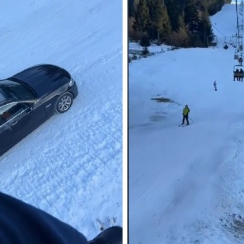 Un șofer a condus un BMW pe pista de schi