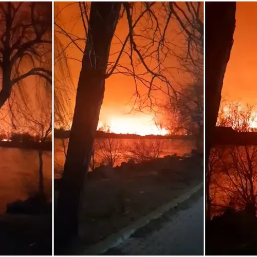 Incendiu violent în Delta Dunării, în apropierea localității Sulina