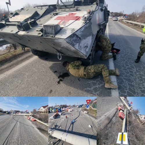 Accident spectaculos la Ganeasa: militar la volanul unui TAB a avariat un stalp de electricitate