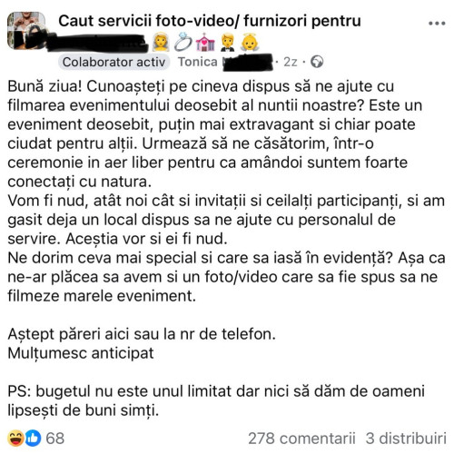 O nuntă atipică, în nuditate totală, stârnește discuții online