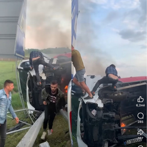 Autoutilitara răsturnată pe autostradă în Ungaria: intervenție rapidă salvează viața șoferului