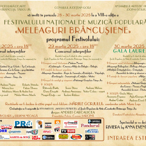 Festivalul Național de Muzică Populară &quot;Meleaguri Brancusiene&quot;, ediția a VIII-a, se va desfășura la Târgu Jiu
