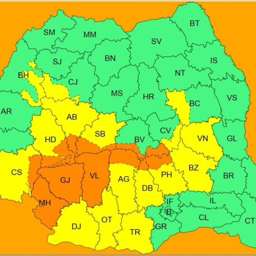 Cod portocaliu de ploi abundente pentru județul Gorj