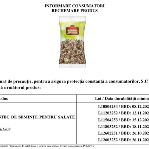 Autoritatile sanitare retrag de pe piată anumite loturi de semințe pentru salate