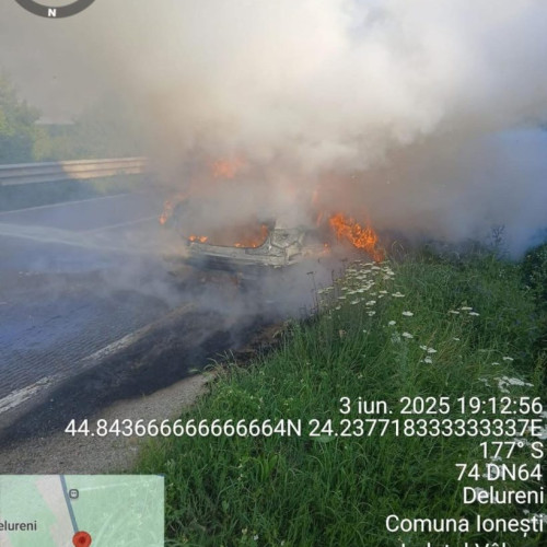 Incendiu pe Drumul Național 64 între Râmnicu Vâlcea și Drăgășani
