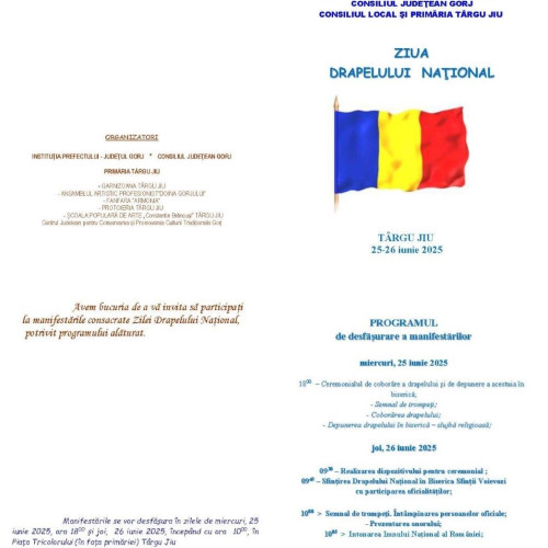 Ziua Drapelului Național, sărbătorită la Târgu Jiu. Programul manifestărilor!