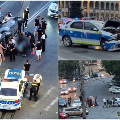 O şoferiţă a făcut prăpăd pe o stradă, după ce a izbit o maşină de poliţie