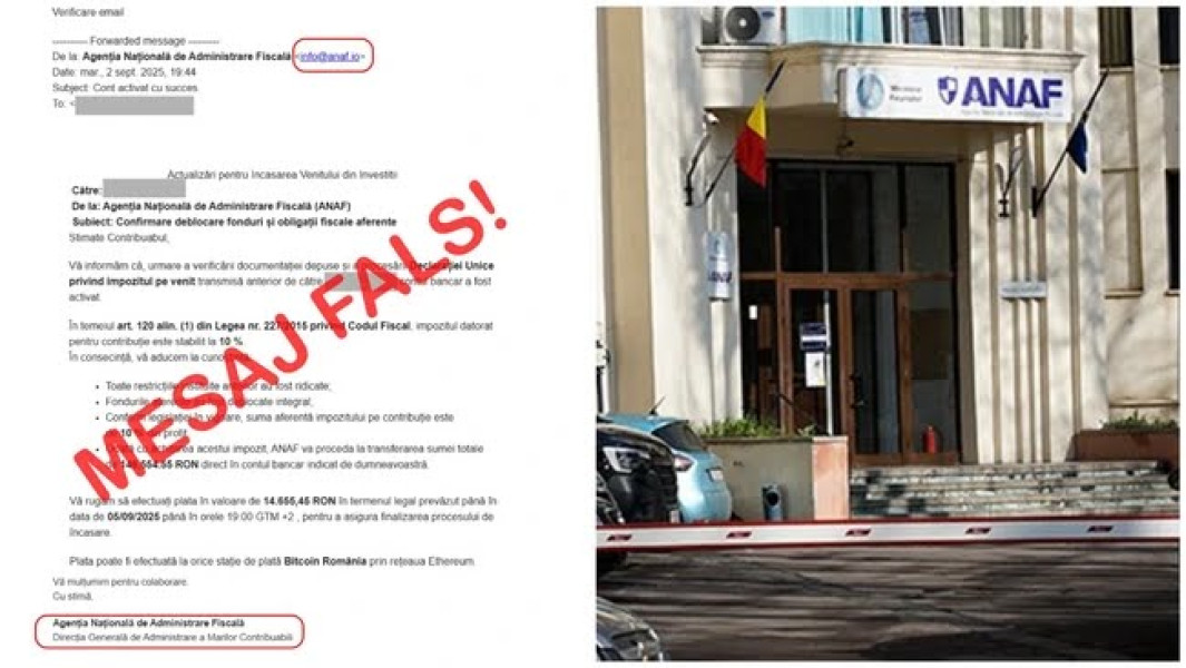 ANAF avertizează asupra mesajelor false în numele instituției