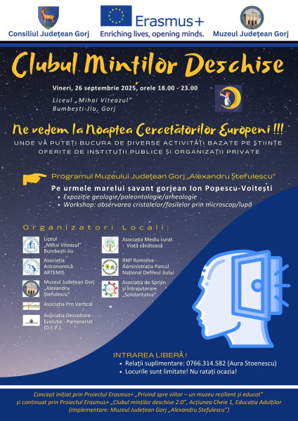 Muzeul Județean Gorj participă la Noaptea Cercetătorilor Europeni pentru prima dată