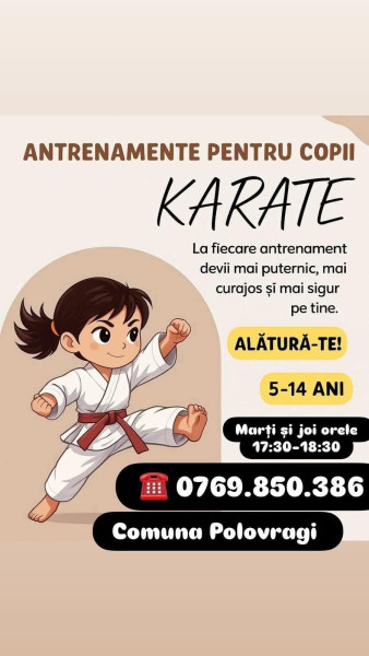 Primăria Polovragi inițiază cursuri de karate pentru copii între 5 și 14 ani