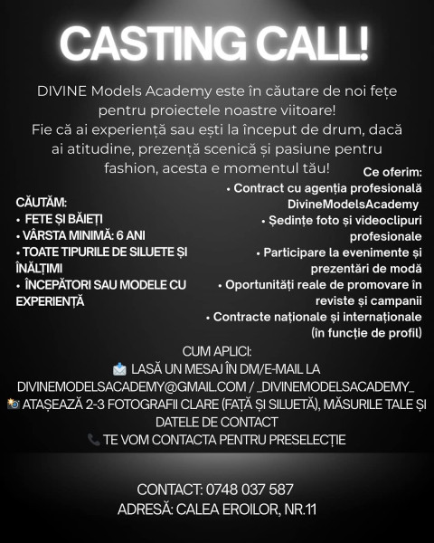 Târgu Jiu atrage noi talente la un casting organizat de DIVINE Models Academy