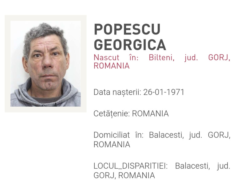 Bărbat din Gorj dat dispărut după ce a plecat de acasă în octombrie