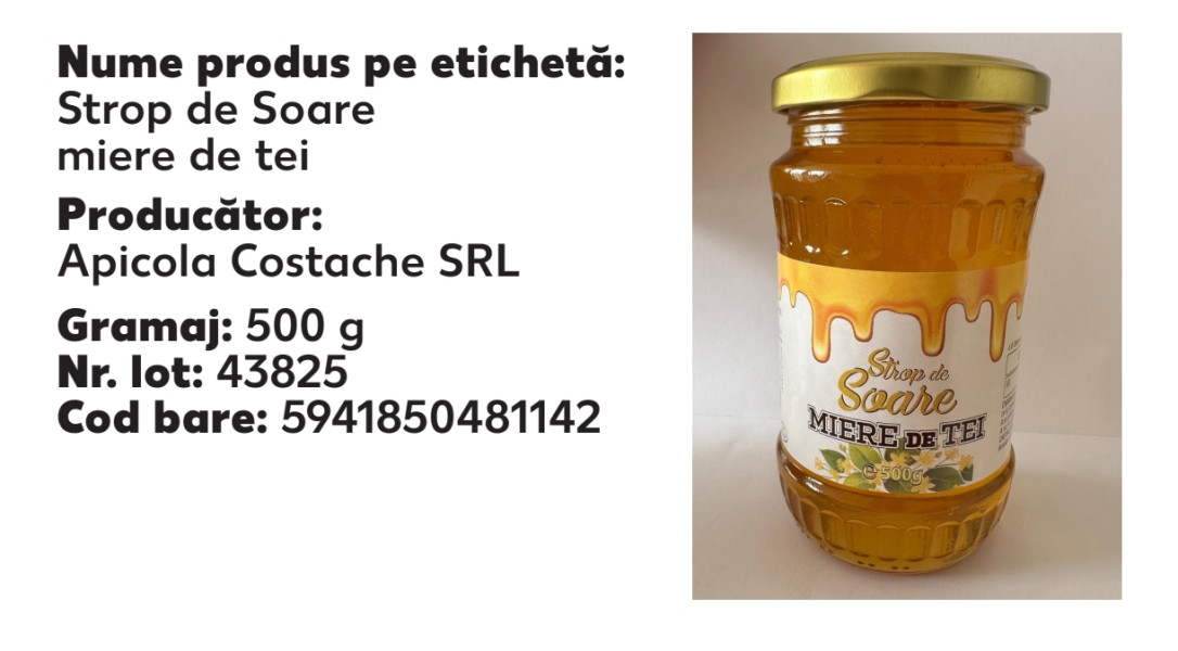 Retraierea de pe piață a mierii Strop de Soare din cauza contaminării cu antibiotic