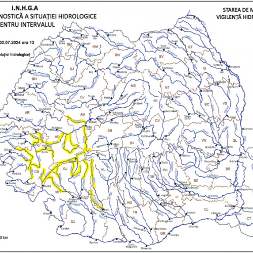 Atenționare Cod galben de inundații în opt bazine hidrografice